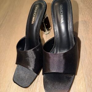 Fashion Nova Black Satin Heels